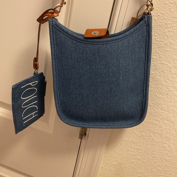 Rae Dunn Denim Canvas small Crossbody with change zip purse - Picture 5 of 10